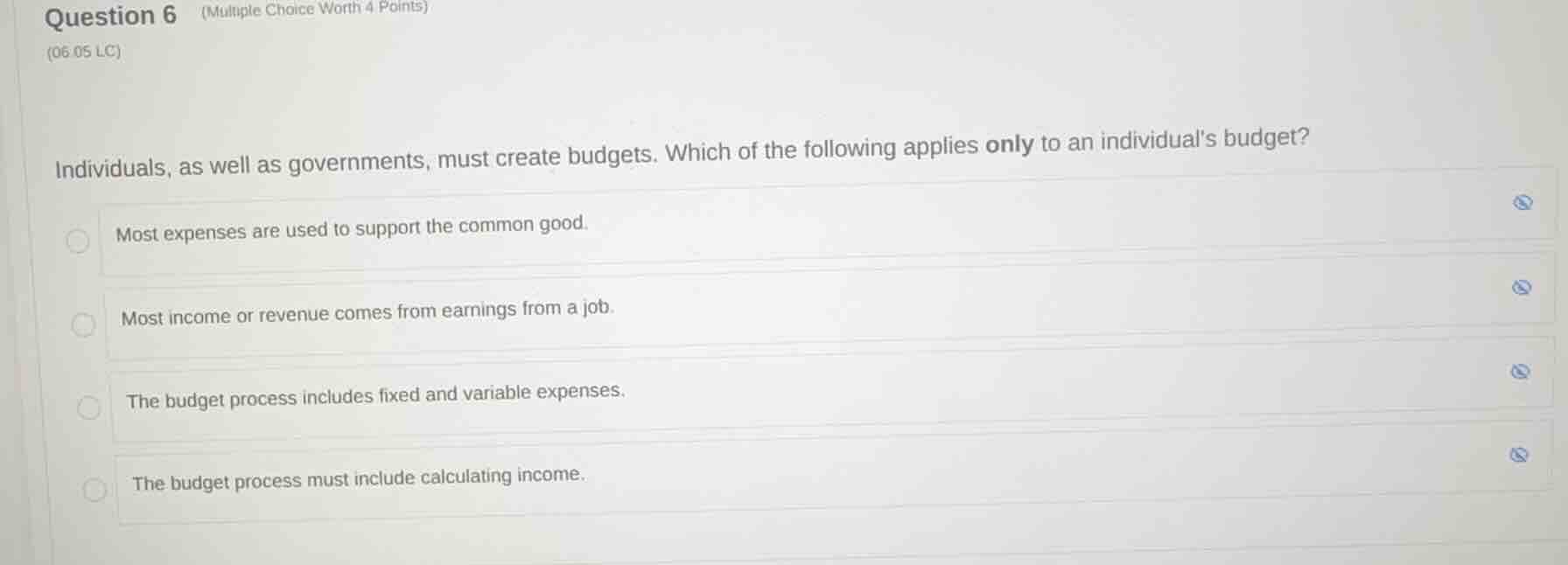 question 6 (multiple choice worth 4 points) (06.05 lc) individuals, as …