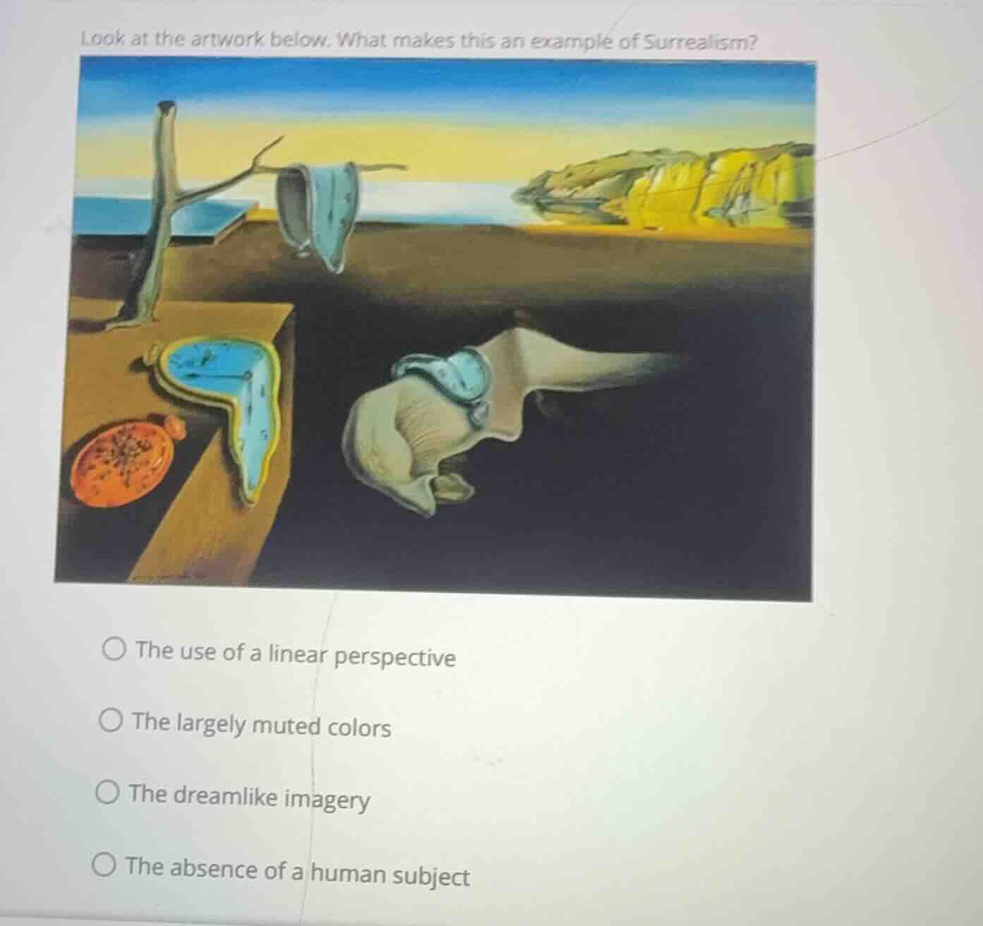 look at the artwork below. what makes this an example of surrealism? - …