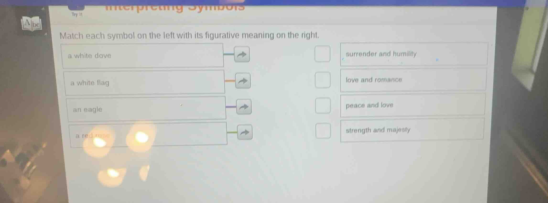 interpreting symbols try it match each symbol on the left with its figu…