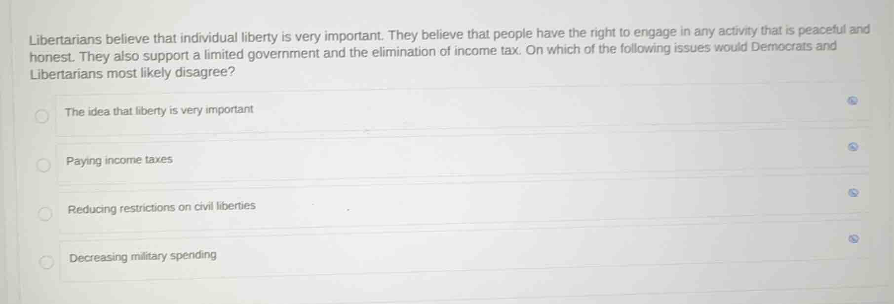 libertarians believe that individual liberty is very important. they be…