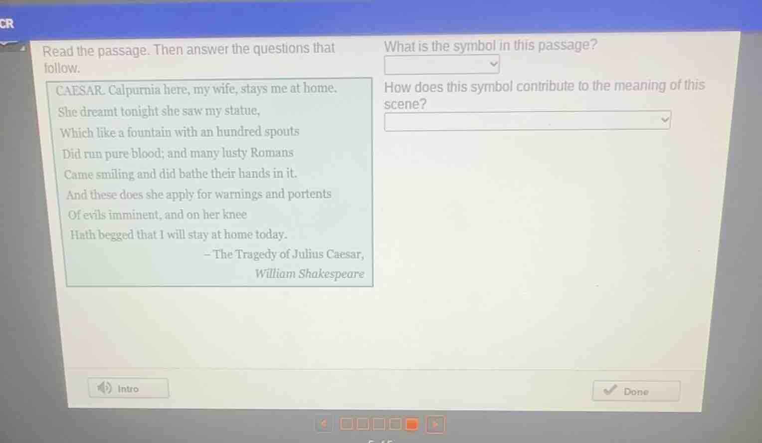 read the passage. then answer the questions that follow. caesar. calpur…