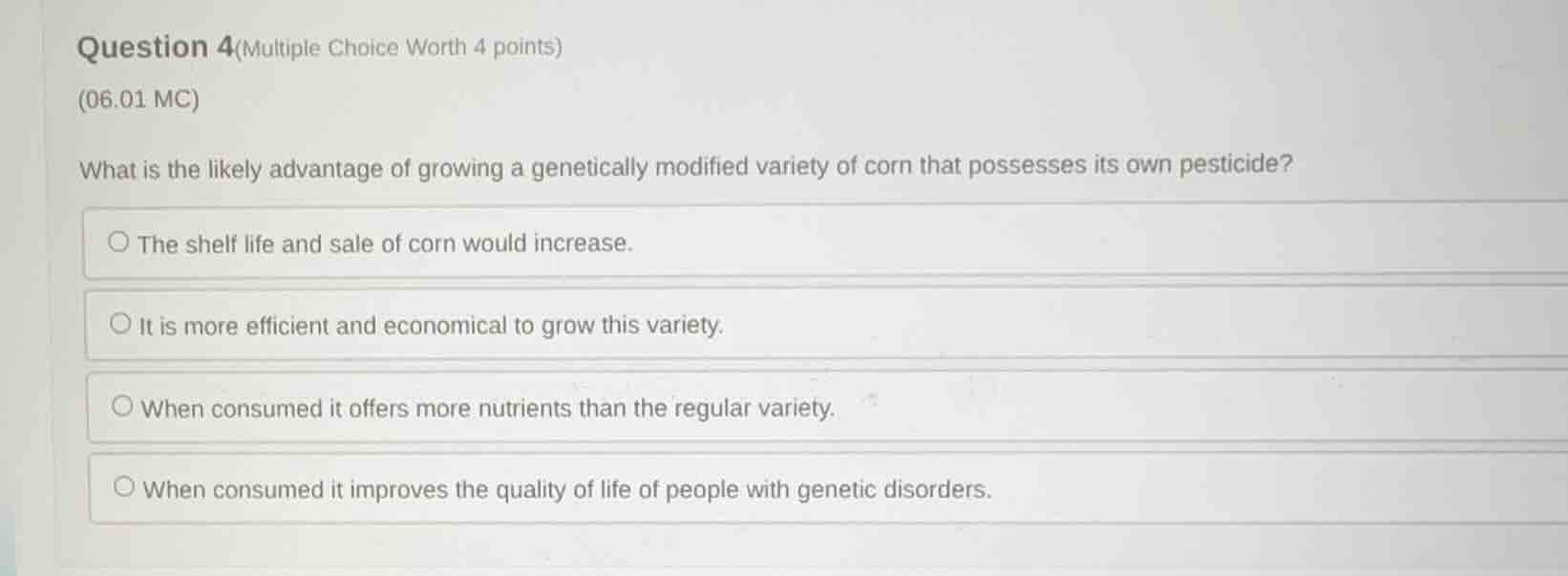 question 4(multiple choice worth 4 points) (06.01 mc) what is the likel…