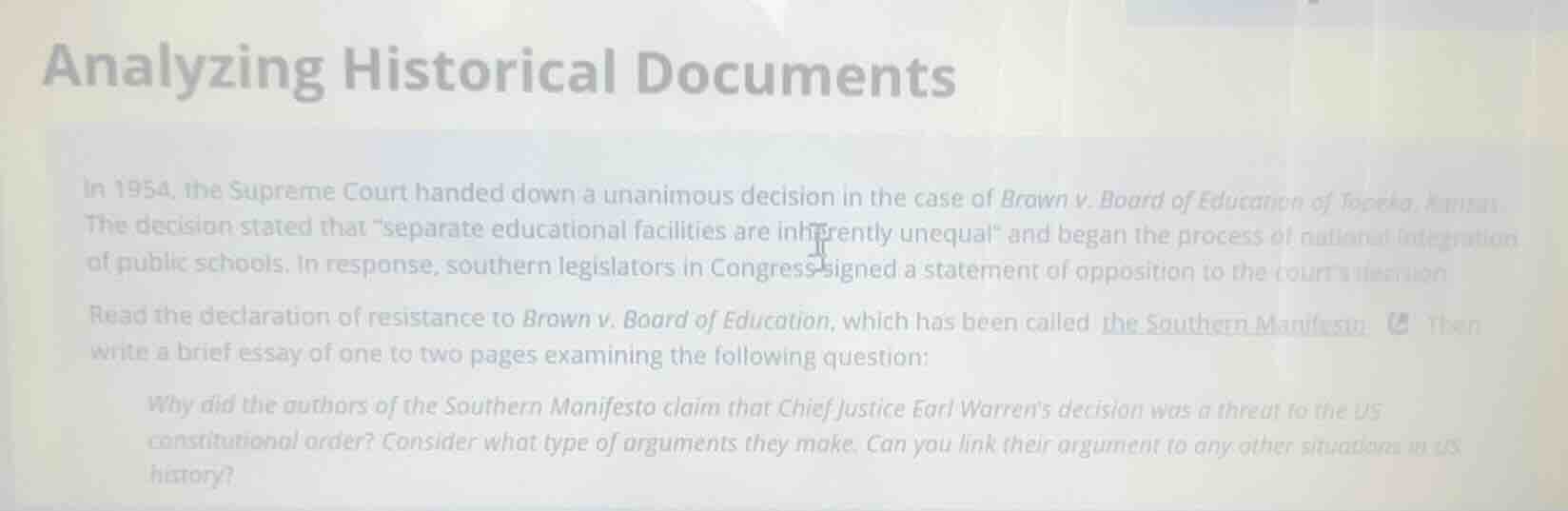 analyzing historical documents in 1954, the supreme court handed down a…