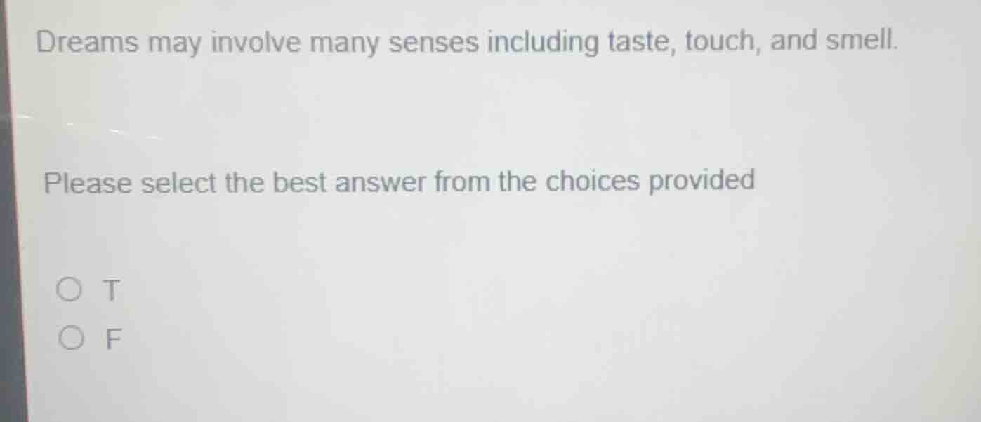 dreams may involve many senses including taste, touch, and smell. pleas…