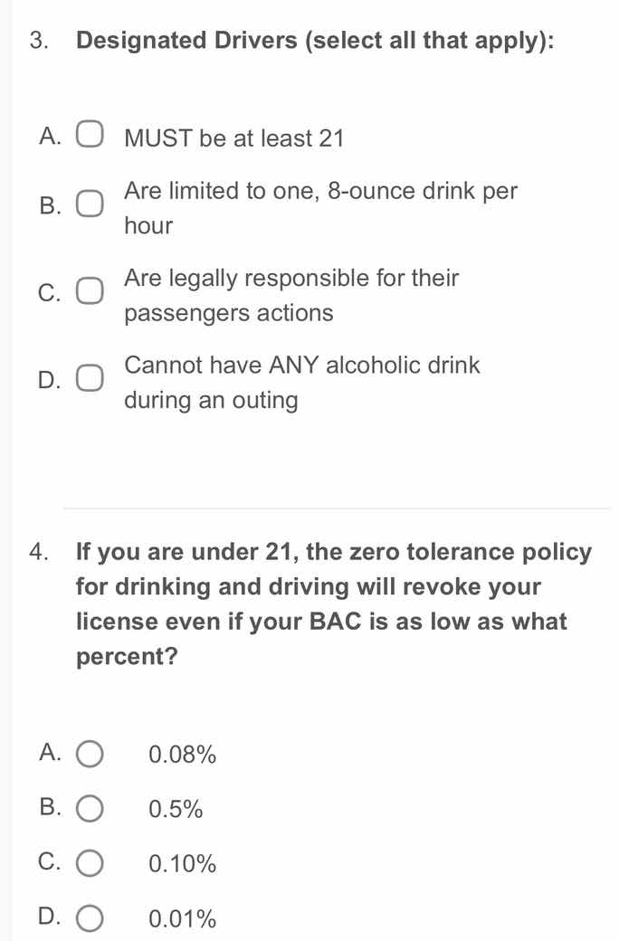 3. designated drivers (select all that apply): a. must be at least 21 b…
