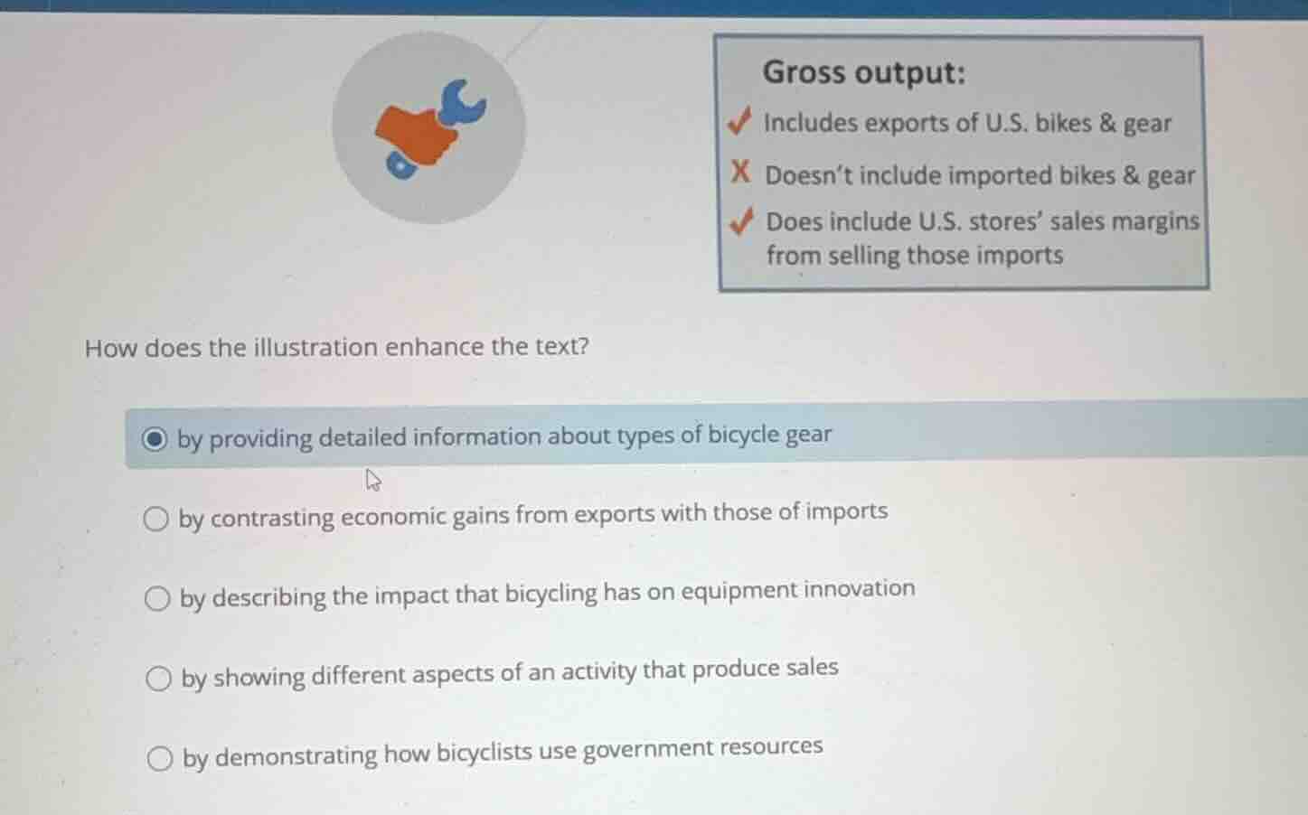 gross output: includes exports of u.s. bikes & gear doesnt include impo…