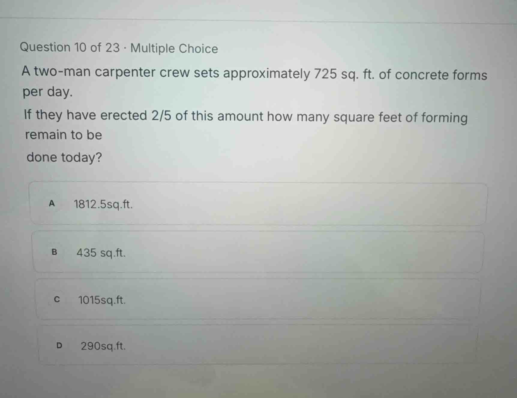 question 10 of 23 · multiple choice a two-man carpenter crew sets appro…