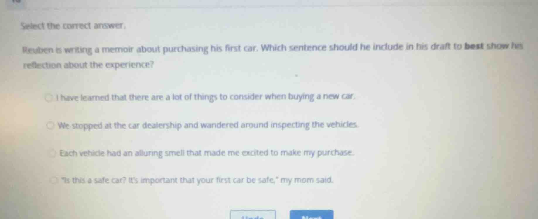 select the correct answer. reuben is writing a memoir about purchasing …