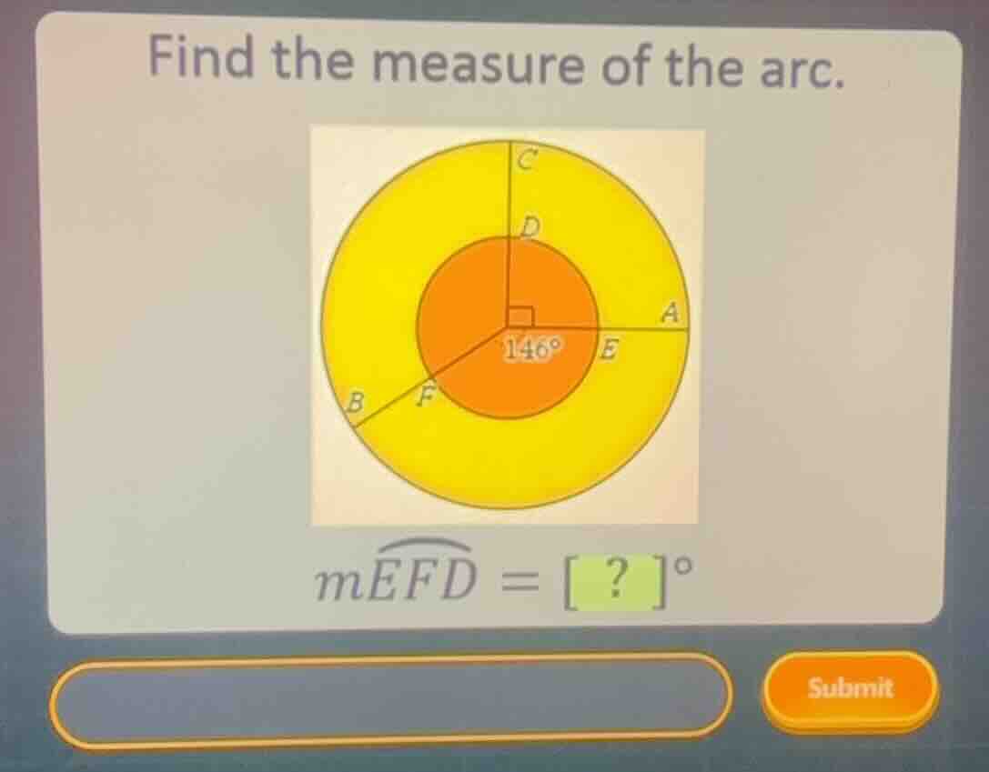 find the measure of the arc. (m\\widehat{efd} = \\ ?\\ ^{\\circ})