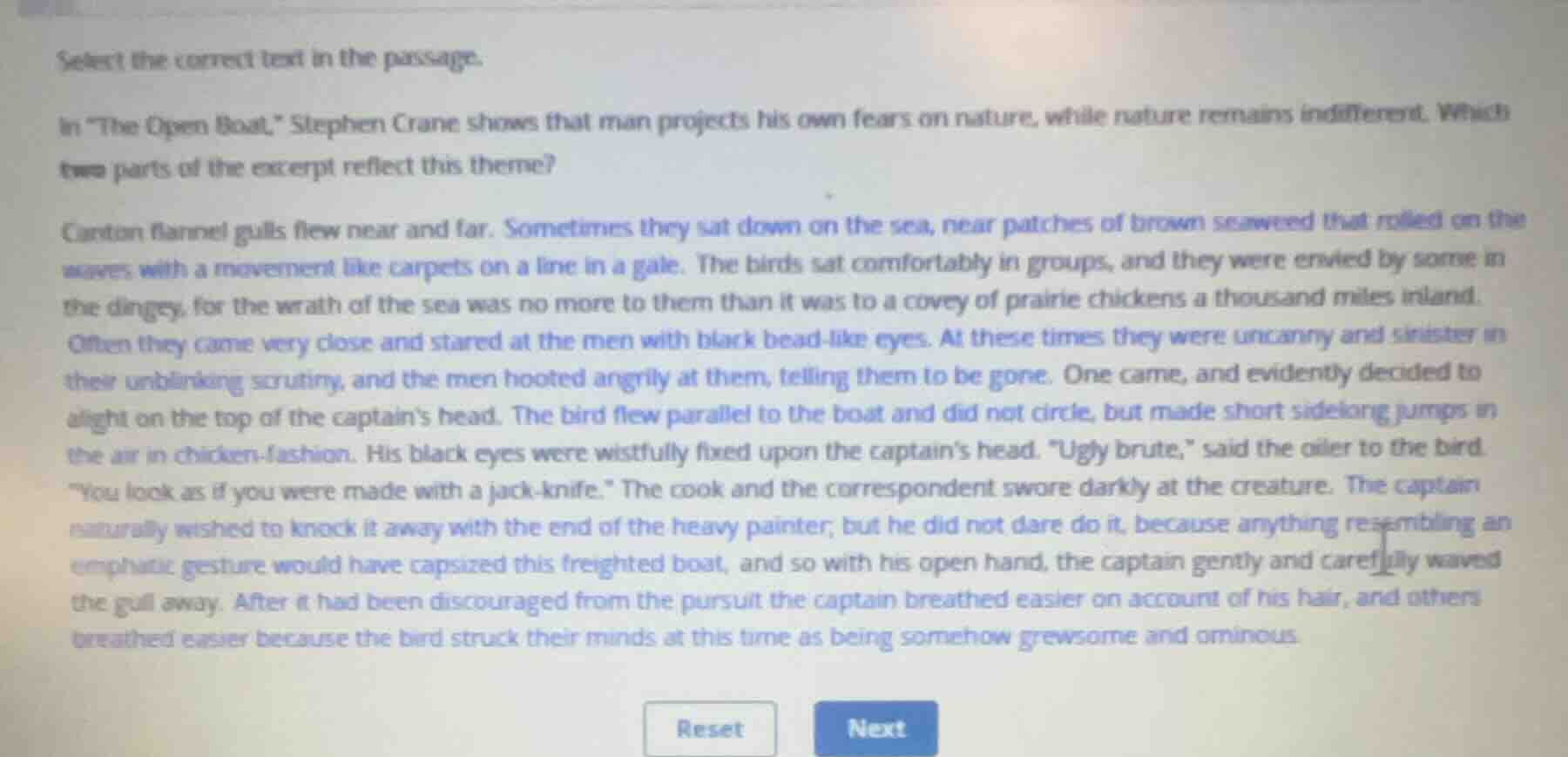 select the correct text in the passage. in \the open boat,\ stephen cra…