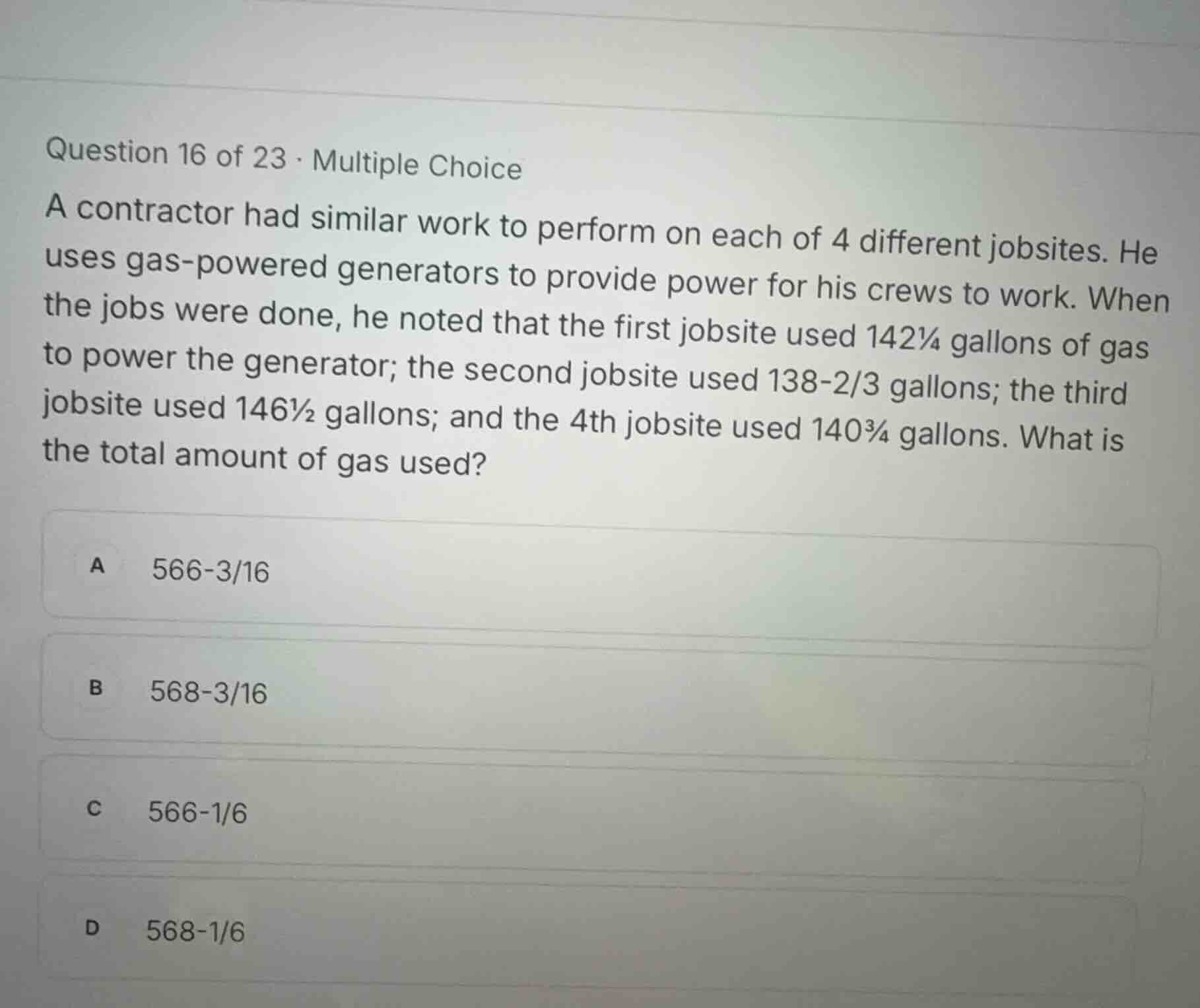 question 16 of 23 - multiple choice a contractor had similar work to pe…