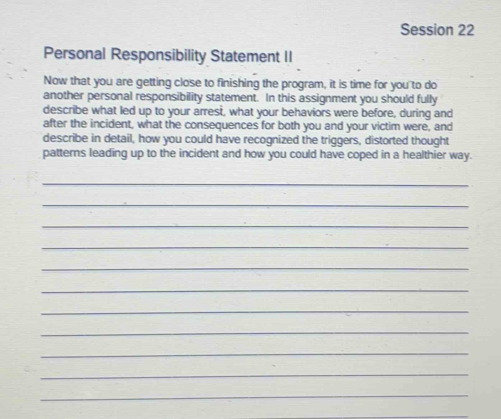 session 22 personal responsibility statement ii now that you are gettin…