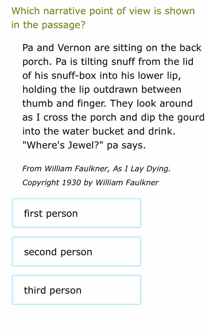 which narrative point of view is shown in the passage? pa and vernon ar…