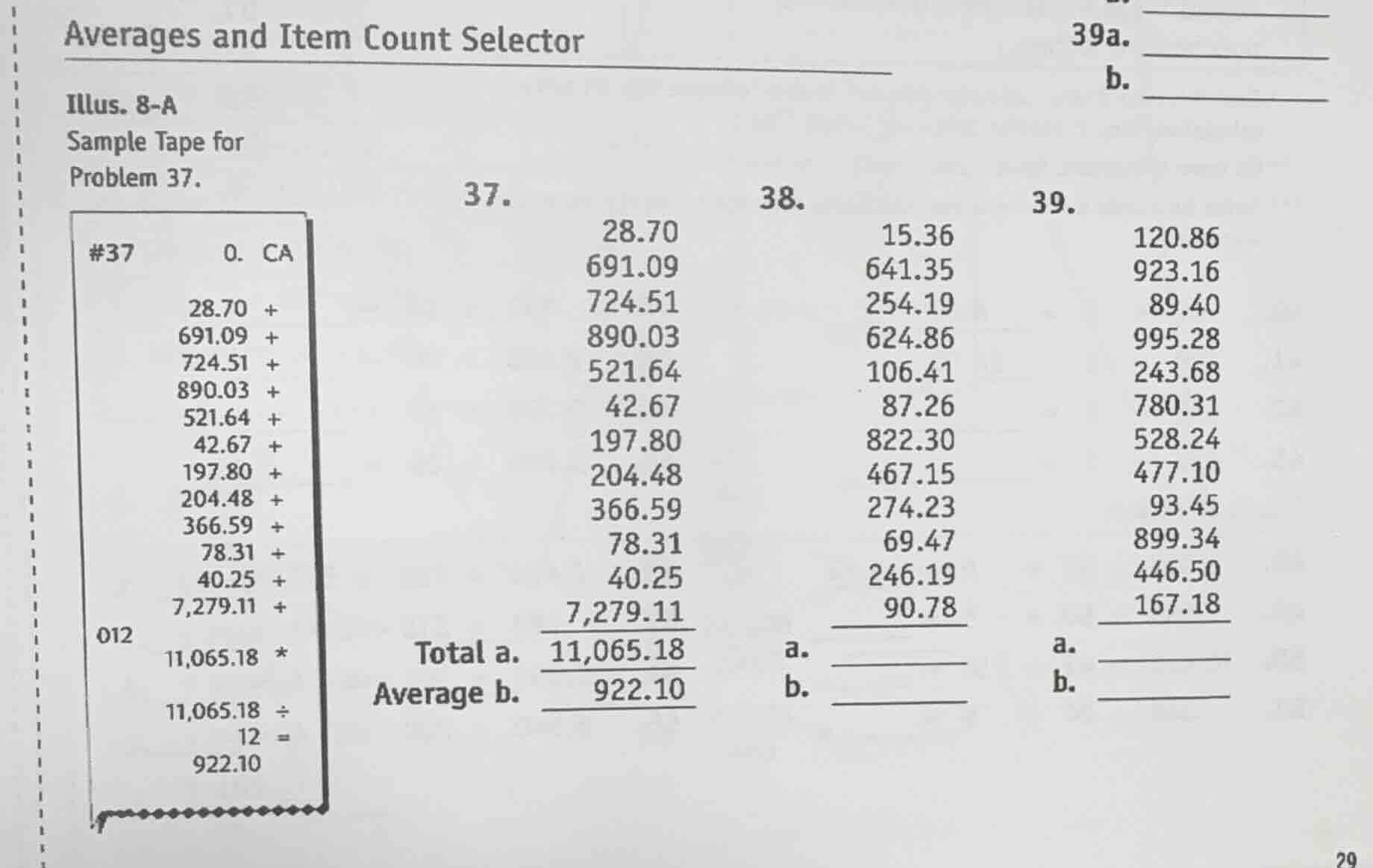 averages and item count selector illus. 8-a sample tape for problem 37.…