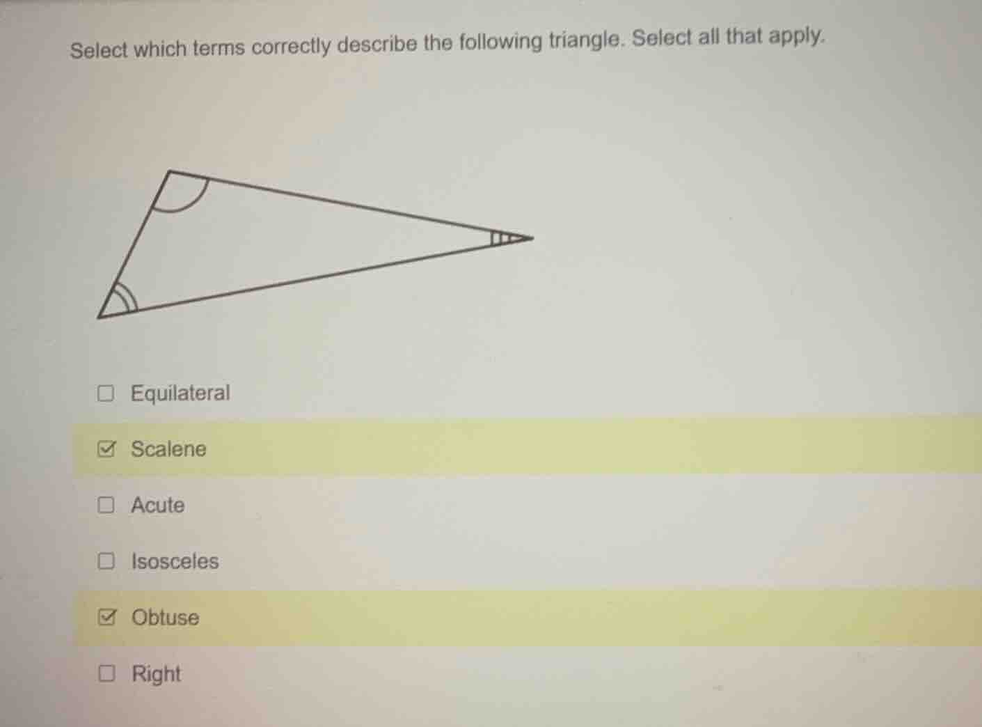 select which terms correctly describe the following triangle. select al…