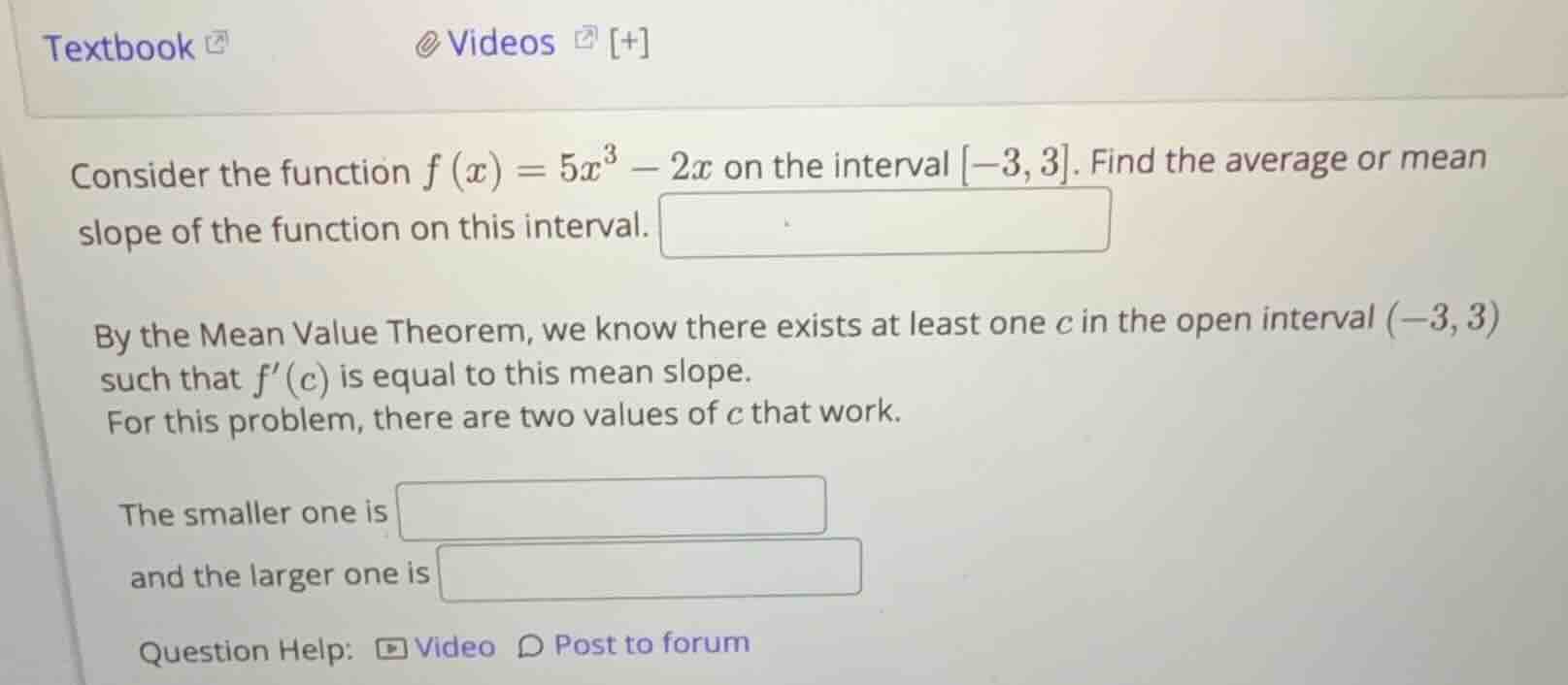 consider the function (f(x) = 5x^3 - 2x) on the interval (-3, 3). find …