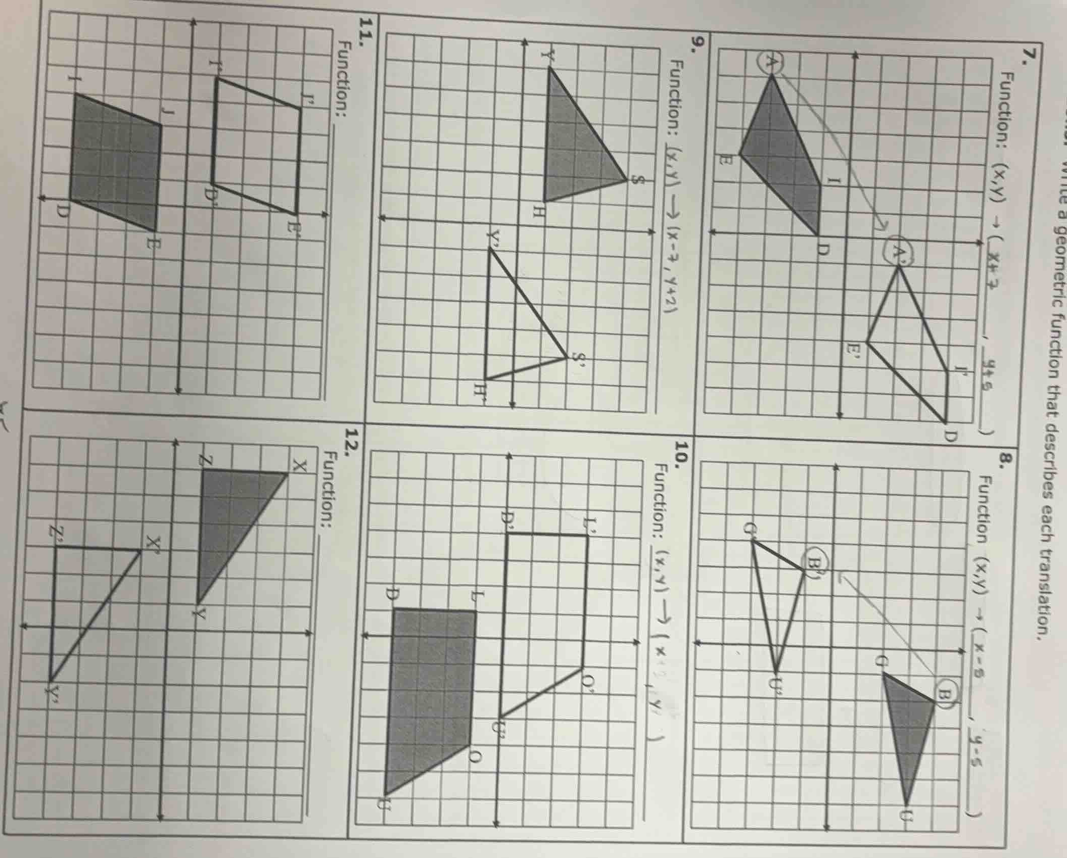write a geometric function that describes each translation. 7. function…