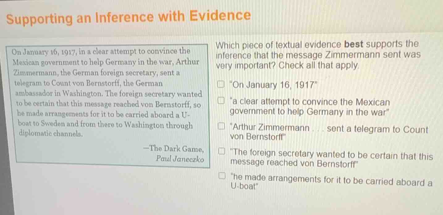 supporting an inference with evidence on january 16, 1917, in a clear a…