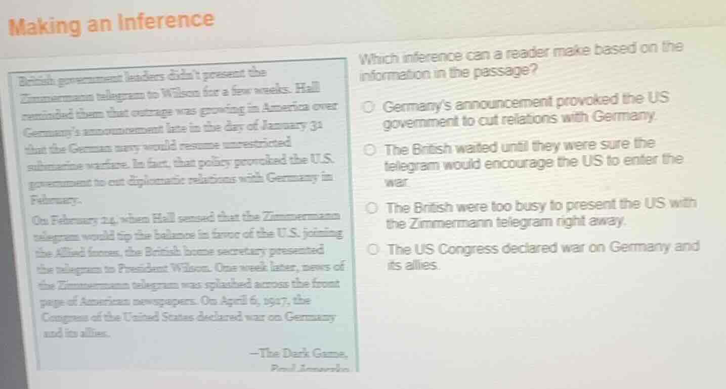 making an inference british government leaders didnt present the zimmer…
