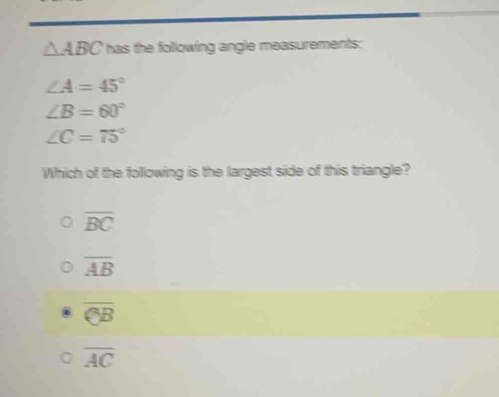 \\(\\delta abc\\) has the following angle measurements: \\(\\angle a = …