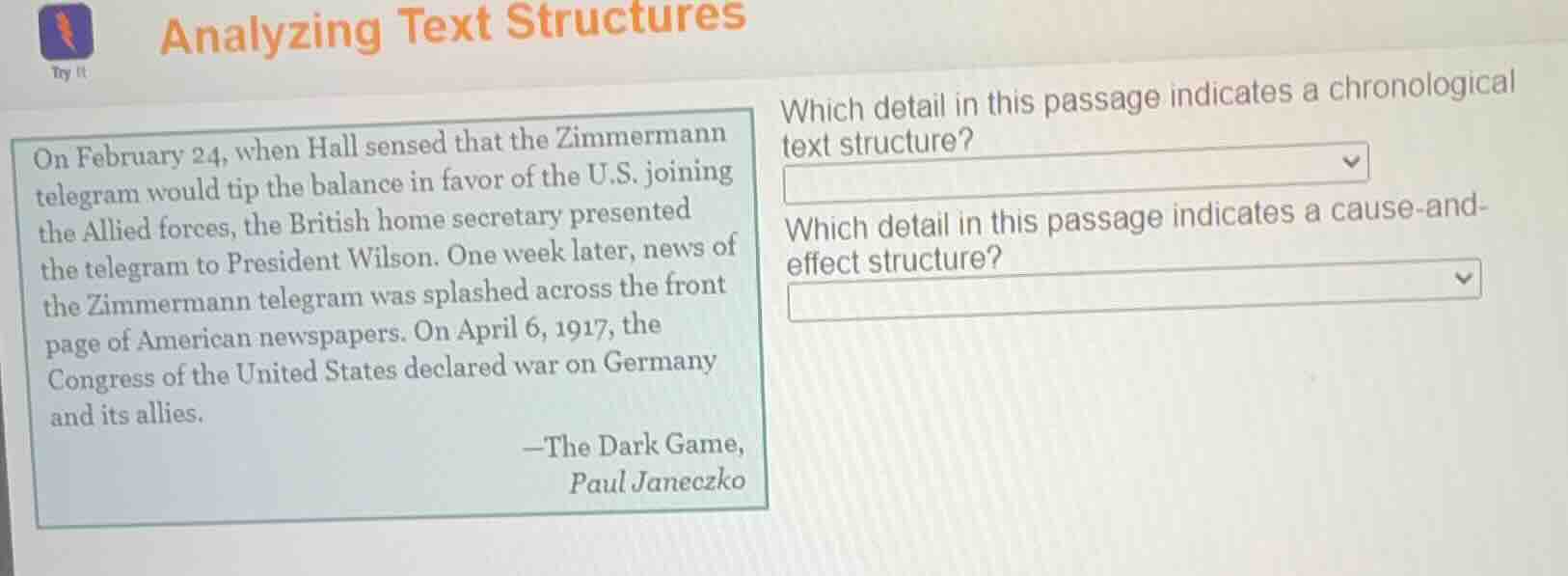 analyzing text structures on february 24, when hall sensed that the zim…