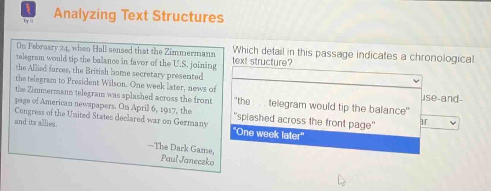 analyzing text structures on february 24, when hall sensed that the zim…