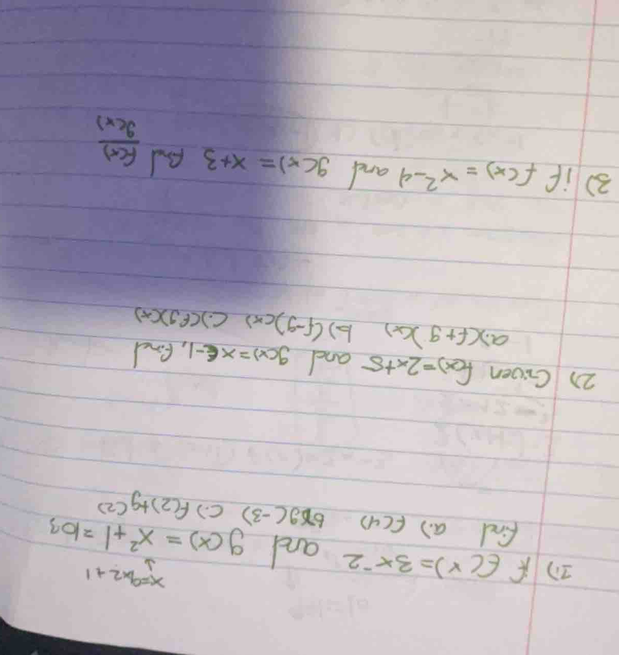 1) if \\(f(x) = 3x - 2\\) and \\(g(x) = x^2 + 1\\), find a.) \\(f(4)\\)…