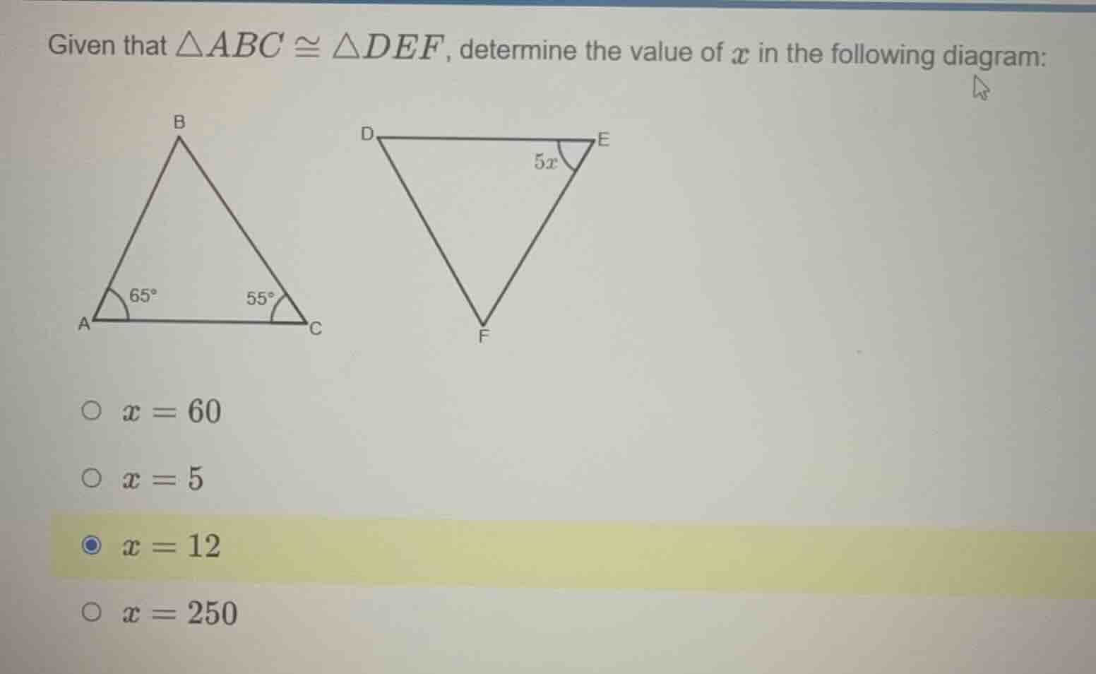 given that \\(\\triangle abc \\cong \\triangle def\\), determine the va…