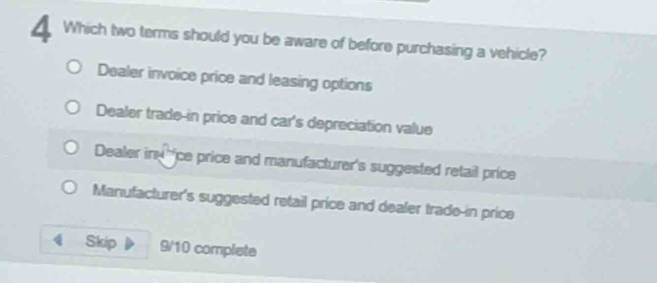 4 which two terms should you be aware of before purchasing a vehicle? d…