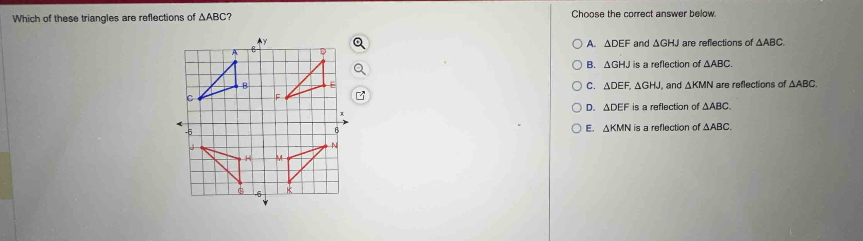 which of these triangles are reflections of \\(\\delta abc\\)? choose t…