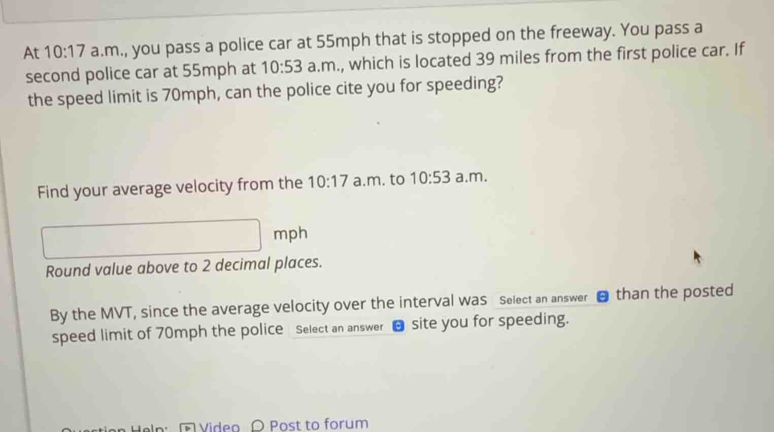 at 10:17 a.m., you pass a police car at 55mph that is stopped on the fr…