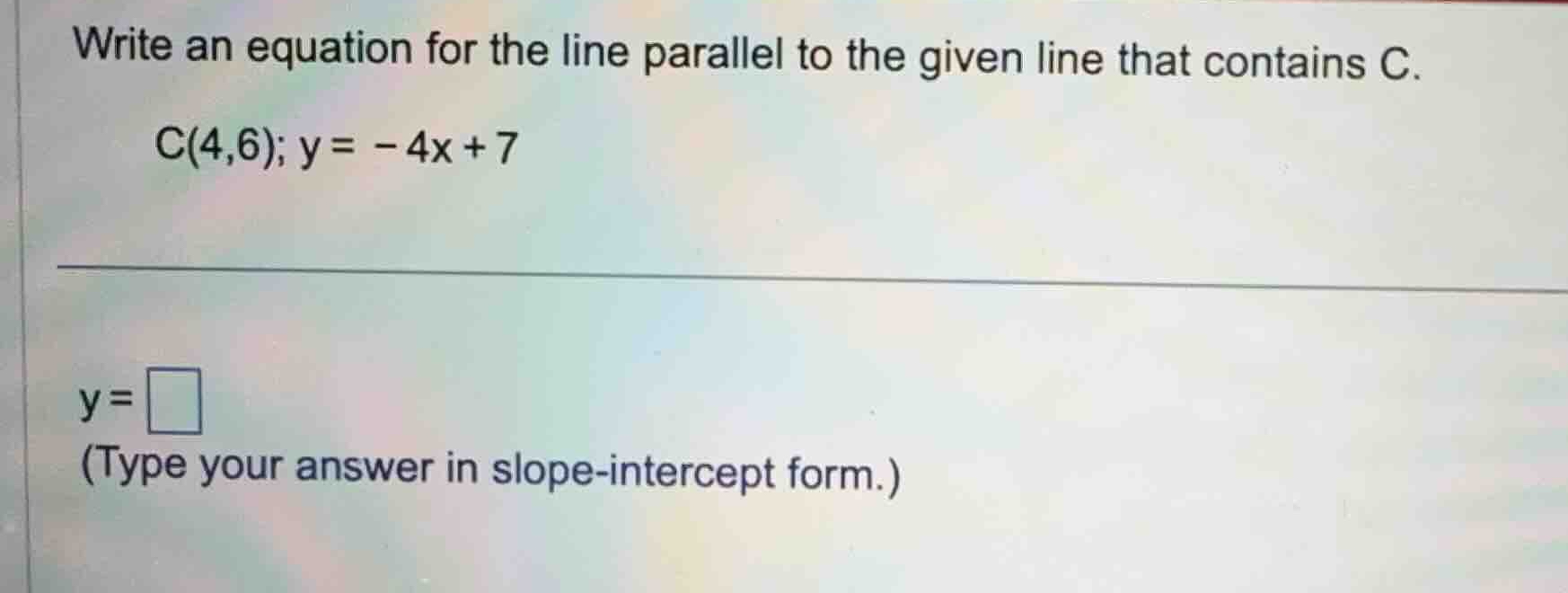 write an equation for the line parallel to the given line that contains…