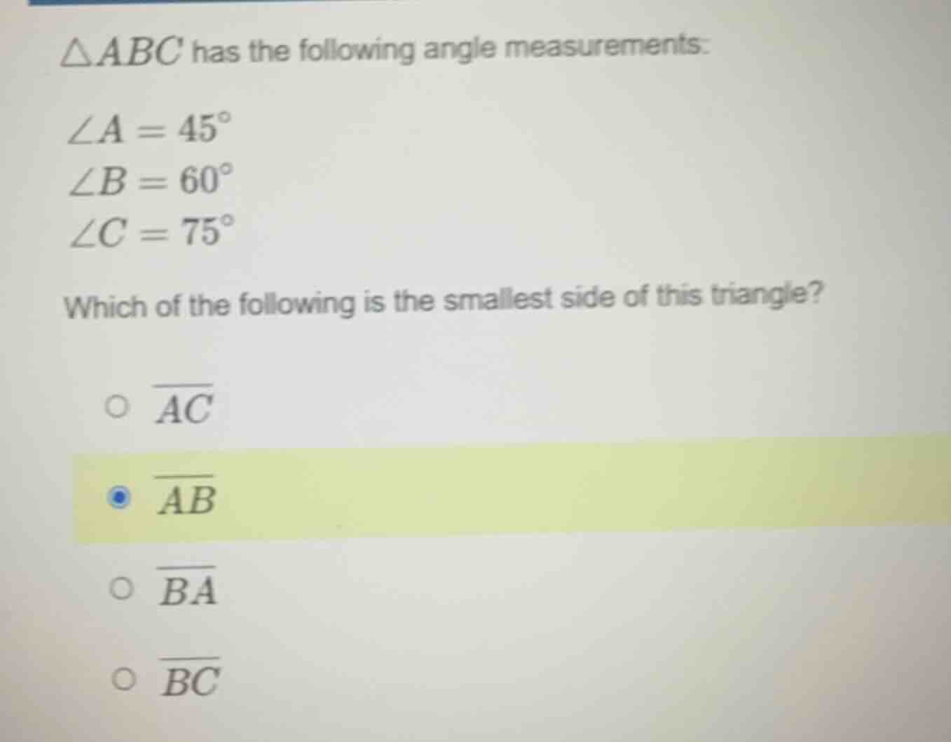 \\(\\delta abc\\) has the following angle measurements: \\(\\angle a = …