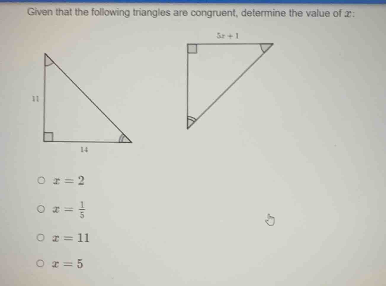 given that the following triangles are congruent, determine the value o…