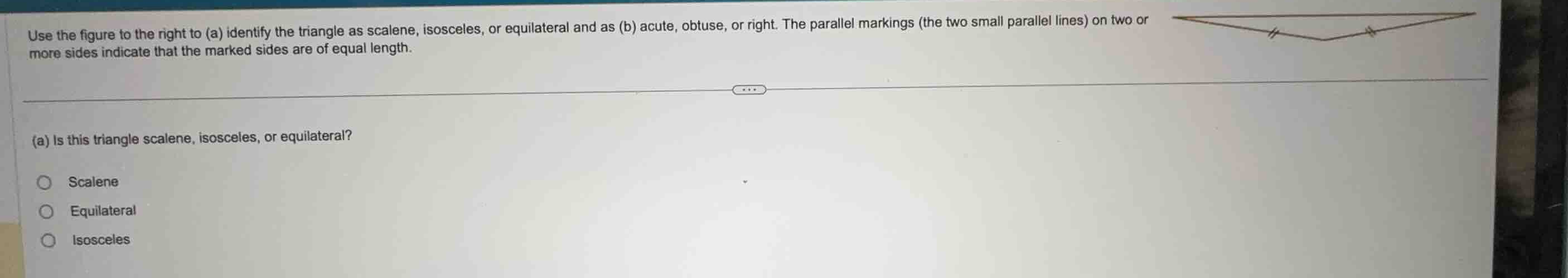 use the figure to the right to (a) identify the triangle as scalene, is…