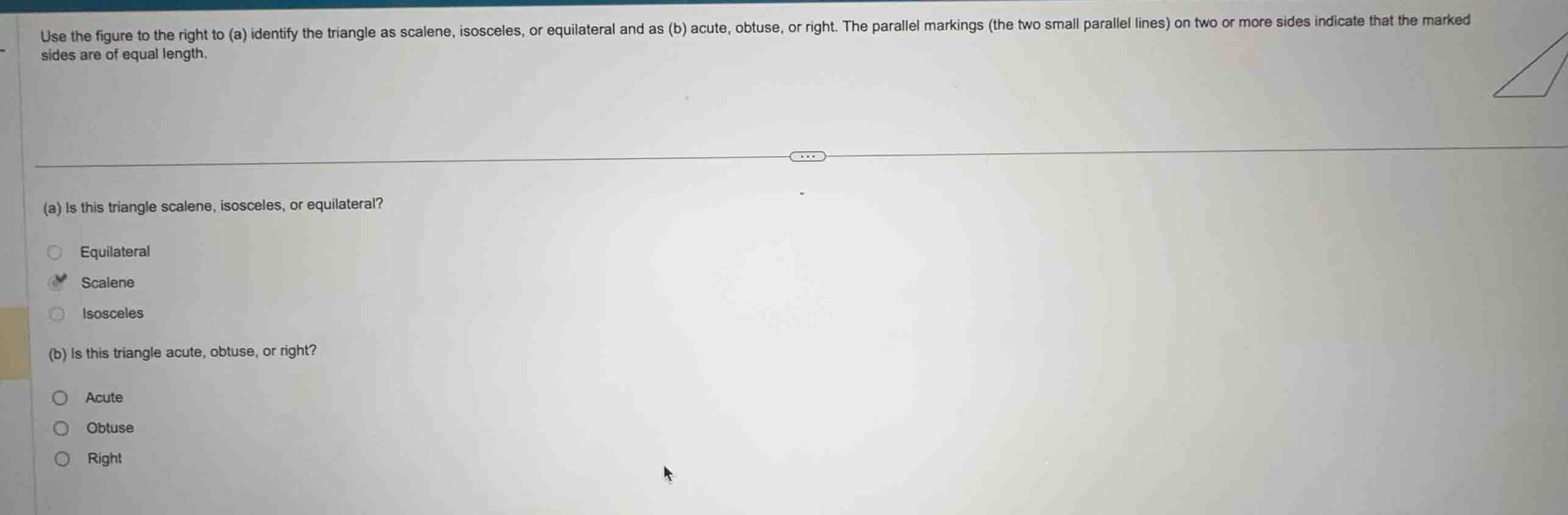 use the figure to the right to (a) identify the triangle as scalene, is…