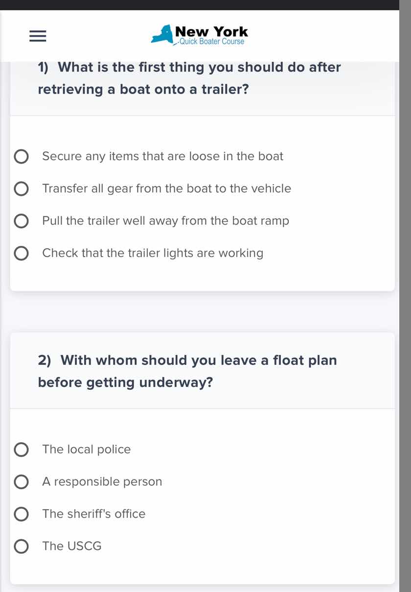 1) what is the first thing you should do after retrieving a boat onto a…
