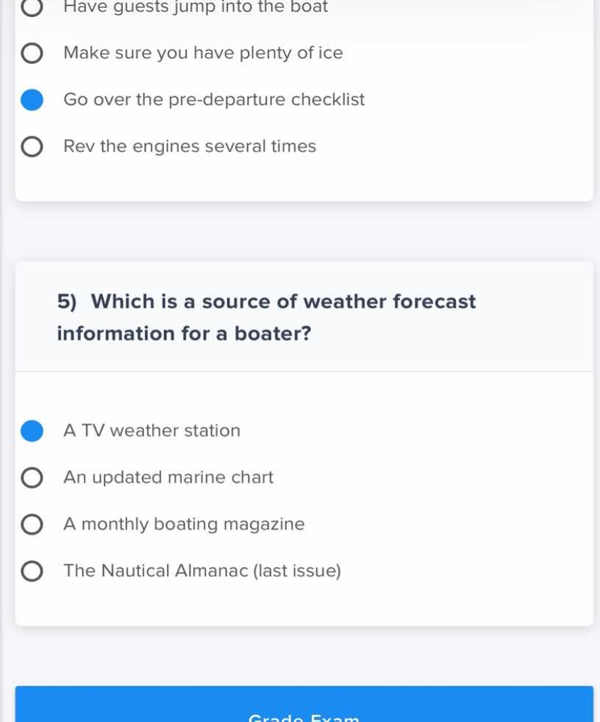 5) which is a source of weather forecast information for a boater? a tv…