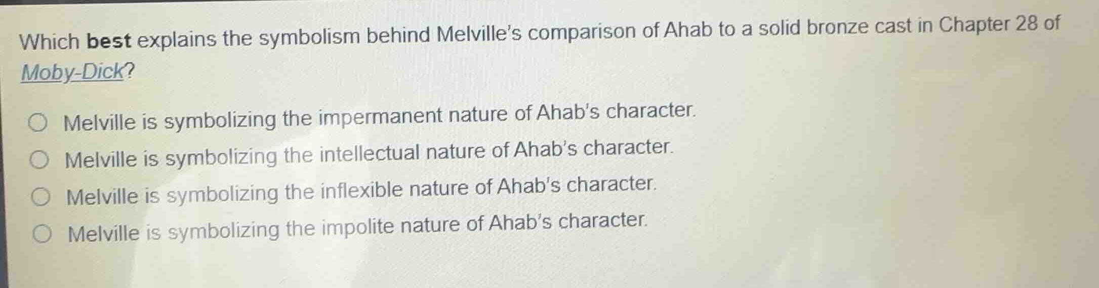 which best explains the symbolism behind melvilles comparison of ahab t…