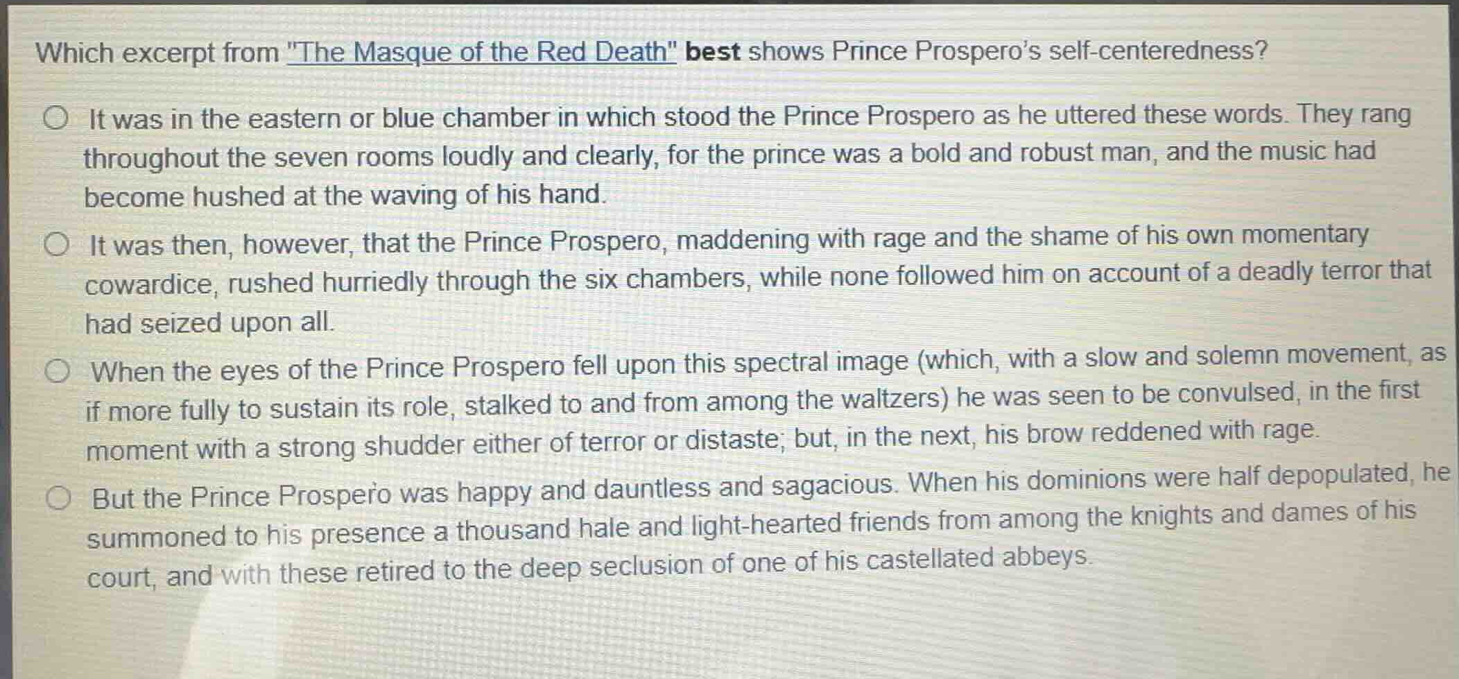 which excerpt from \the masque of the red death\ best shows prince pros…
