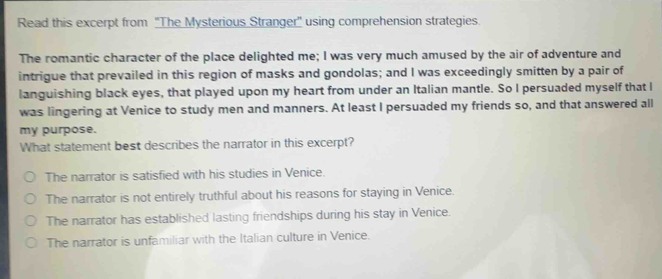 read this excerpt from \the mysterious stranger\ using comprehension st…