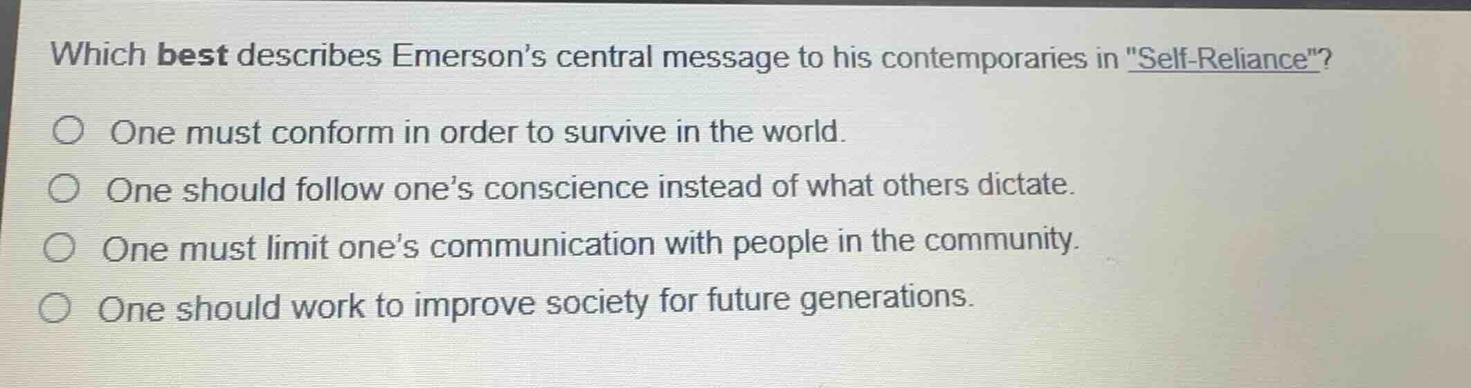 which best describes emersons central message to his contemporaries in …