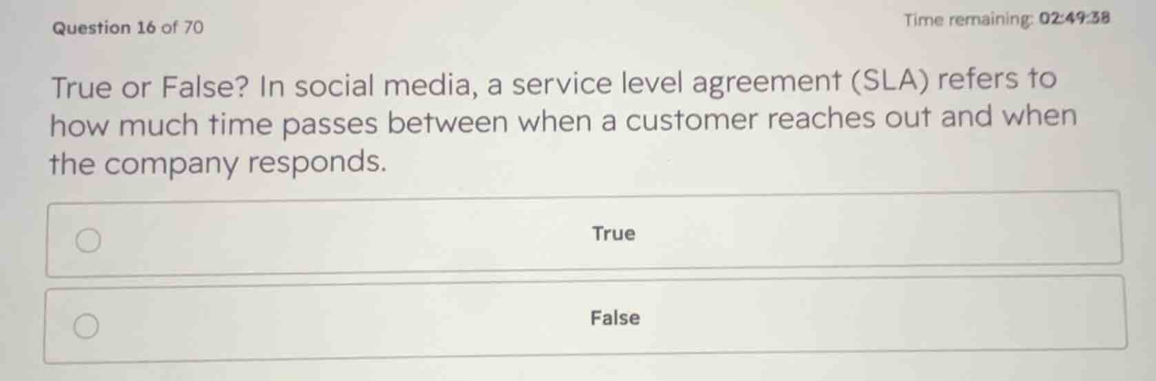 true or false? in social media, a service level agreement (sla) refers …