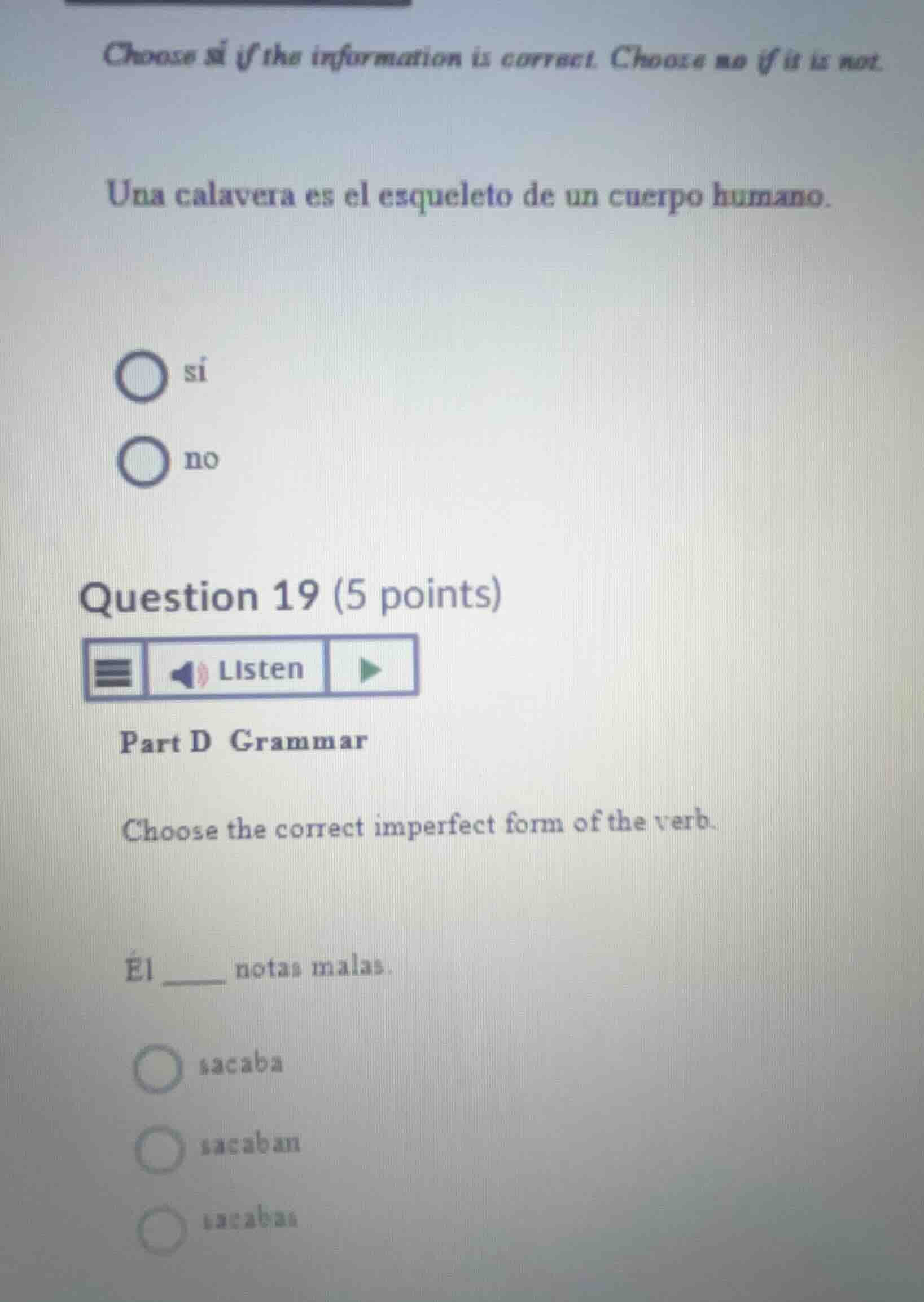 choose sí if the information is correct. choose no if it is not. una ca…
