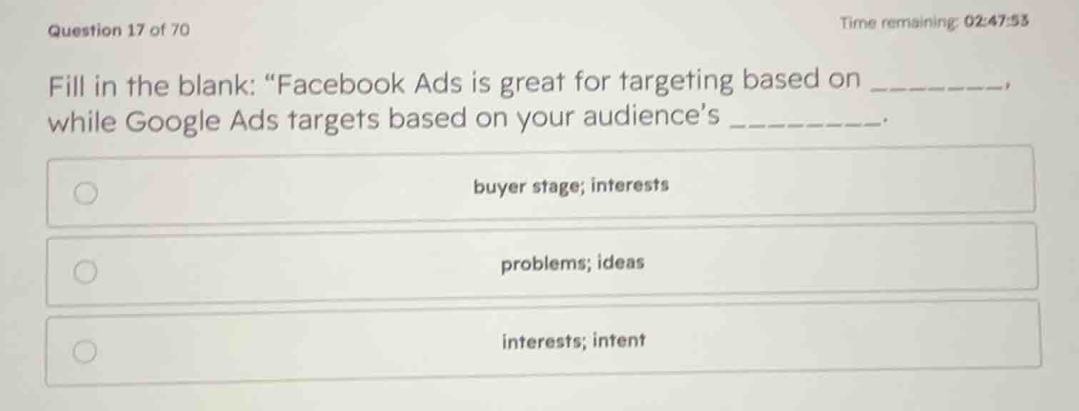 fill in the blank: \facebook ads is great for targeting based on ______…