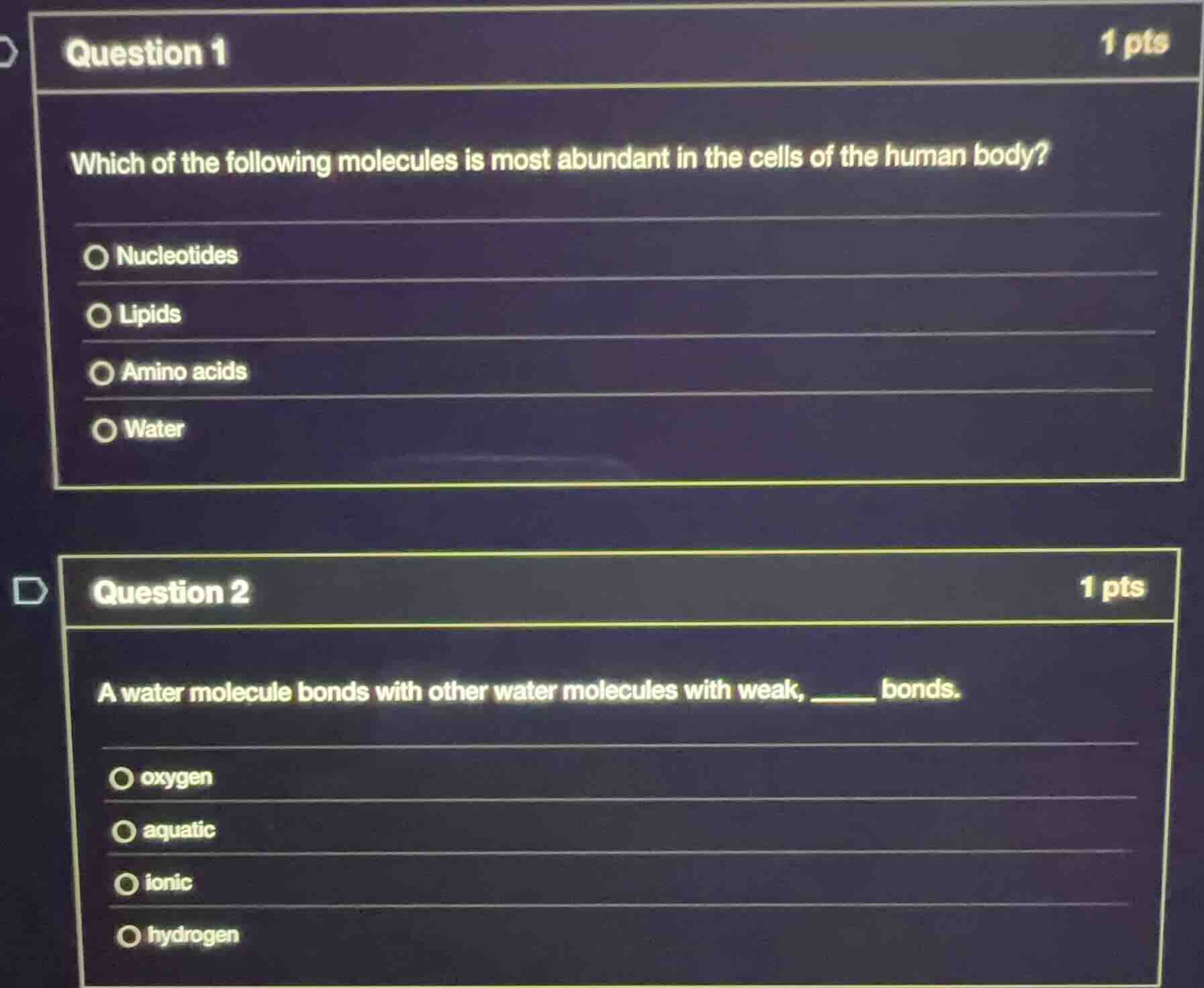 question 1 which of the following molecules is most abundant in the cel…