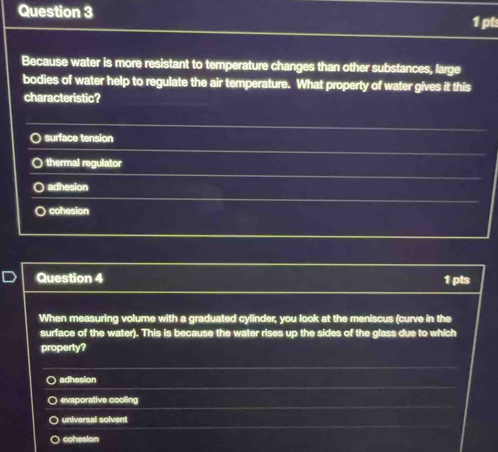 question 3 because water is more resistant to temperature changes than …