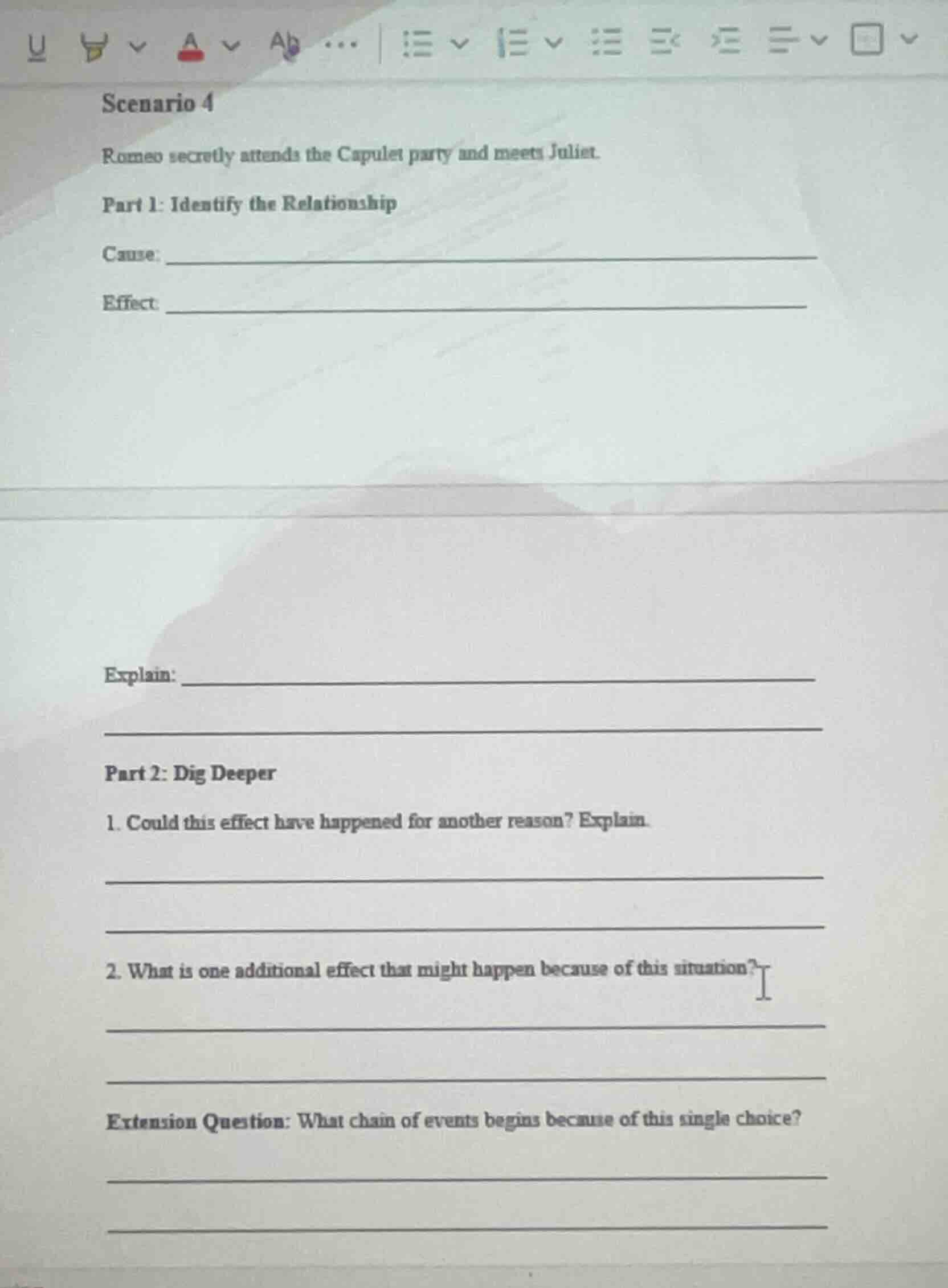scenario 4 romeo secretly attends the capulet party and meets juliet. p…