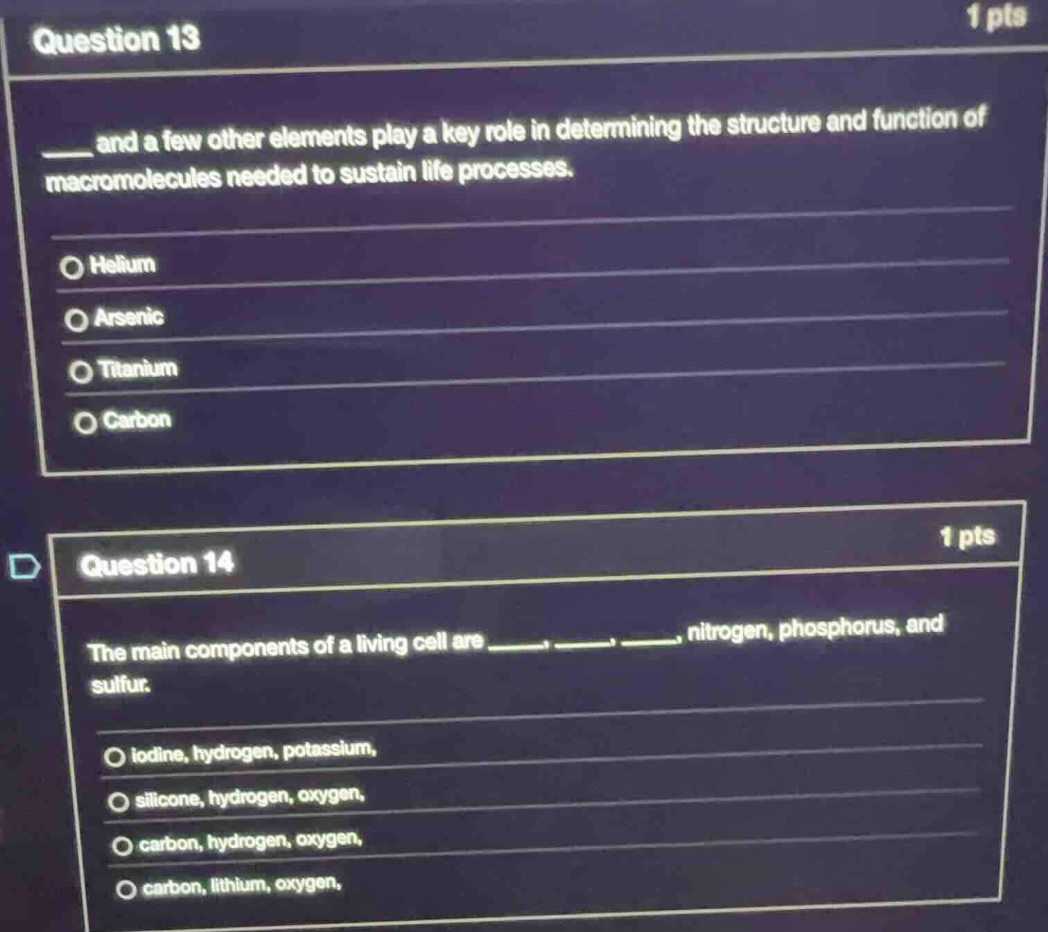 question 13 ___ and a few other elements play a key role in determining…