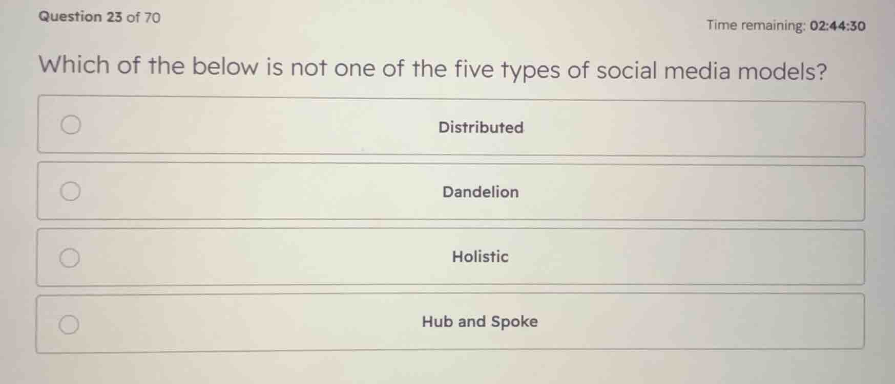 which of the below is not one of the five types of social media models?…